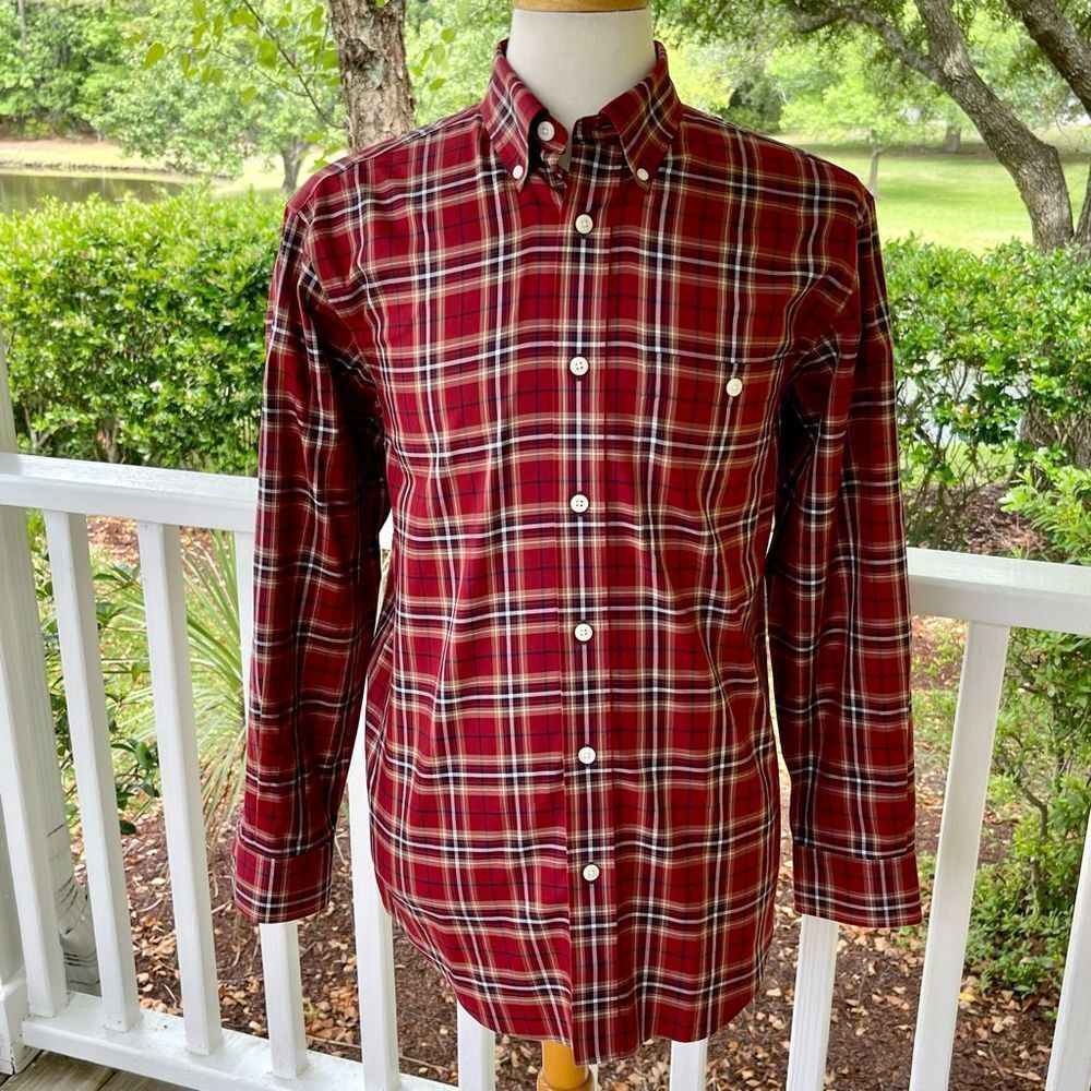 Orvis Burnt Orange Glen Plaid Dress Shirt. Size Medium.